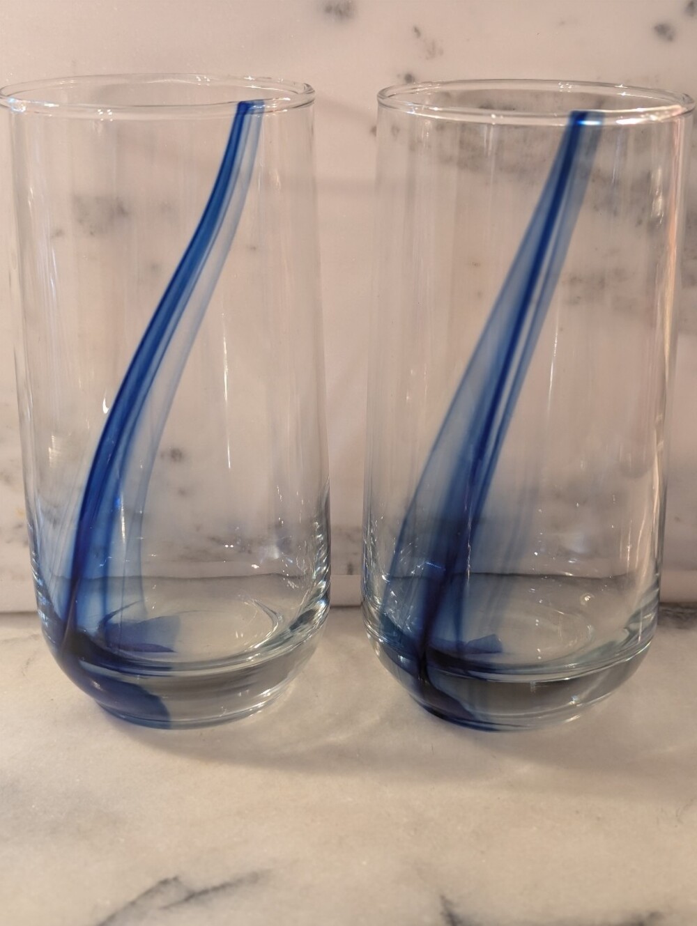 ​Libbey Crisa Blue Ribbon Cobalt Blue Swirl Highball Glasses Set of 2